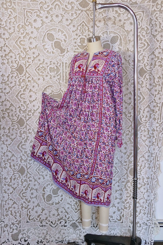 Peacock Print Indian Gauze Cotton Tent Dress