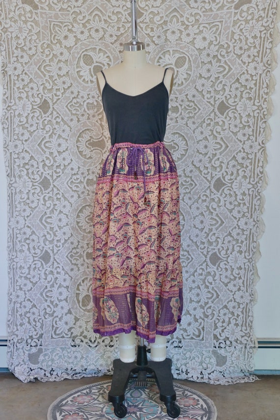 Purple Indian Cotton Skirt with Golden Lurex Threa