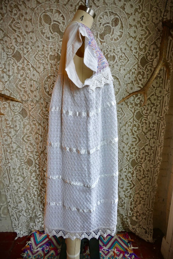 Embroidered White Mexican Gauze and Lace Dress - image 8