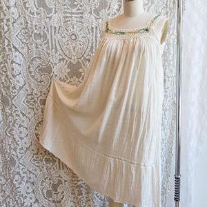 Ecuadorian Gauze Cotton and Floral Crochet Lace Dress As Is