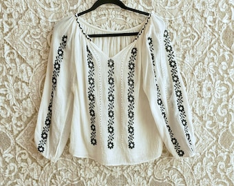 Embroidered Gauze Cotton Romanian Folk Blouse