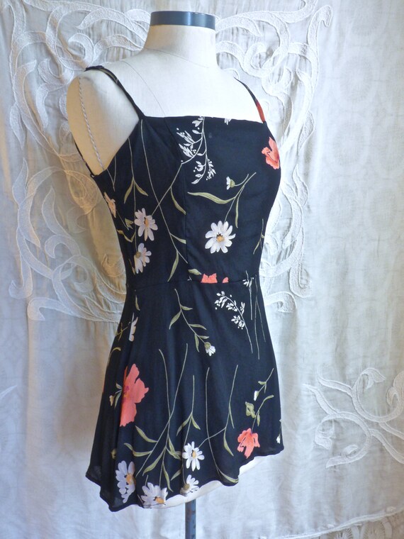 Black Floral Grunge Mini Dress Tunic
