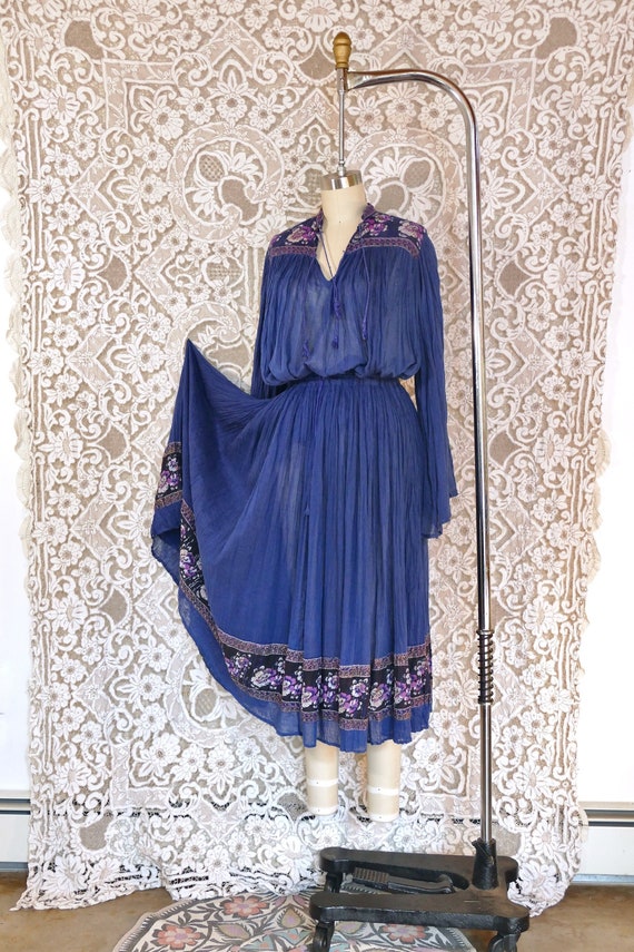 Deep Blue Indian Gauze Cotton Two Piece Skirt Set