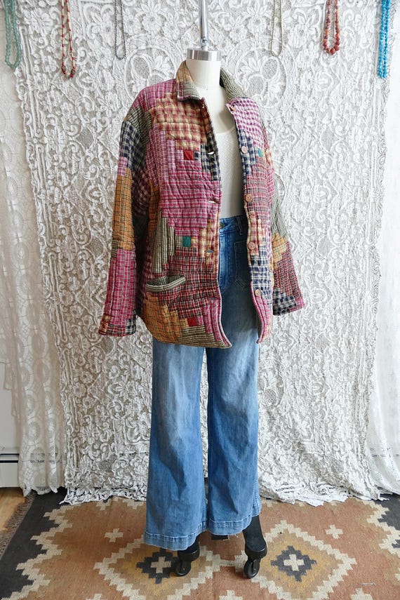 Multi Colored Patchwork Quilt Chore Coat - image 12