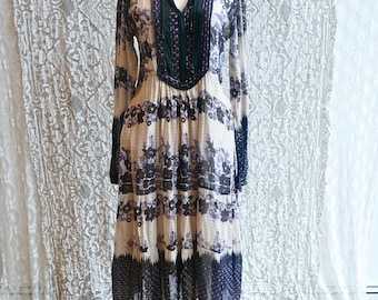 Indian Gauze Cotton Dress with Lurex Threading and Satin Yoke As Is