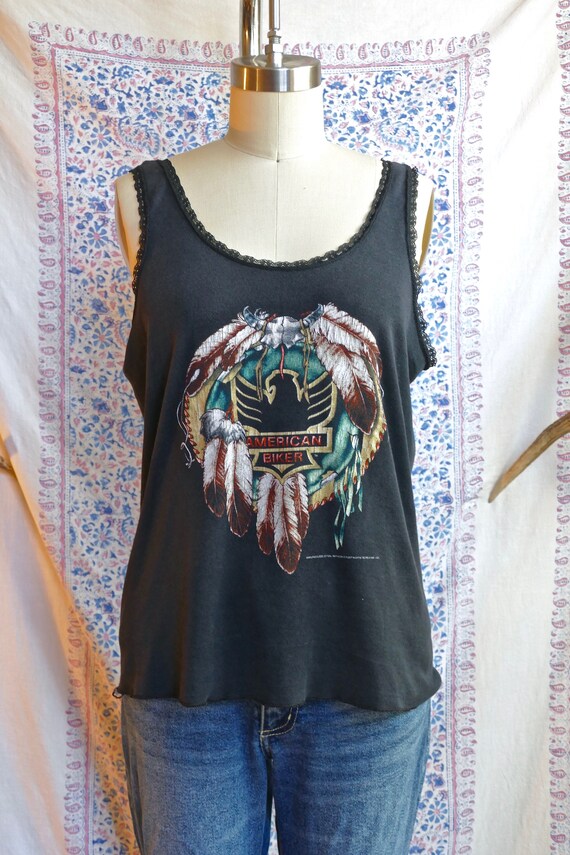 American Biker Lace Trim Biker Tank Top