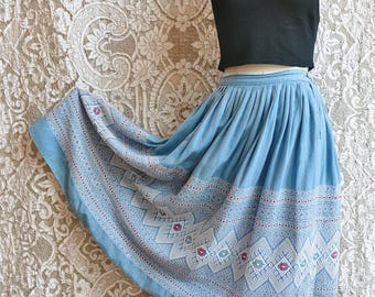 Guatemalan Woven Chambray Blue Skirt