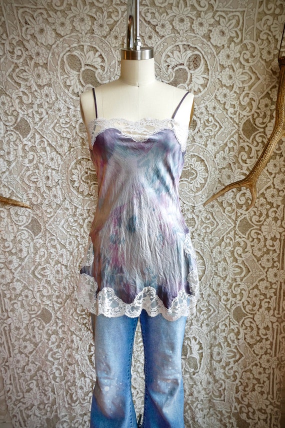 Vintage Lilac Tie Dyed Silk Lace Chemise