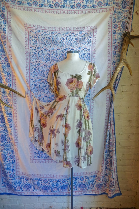 Ivory Rayon Crepe Grunge Floral Dress