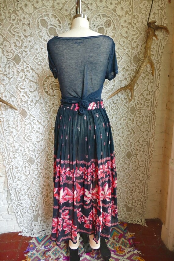 Black Indian Gauze Cotton Floral Skirt - image 9