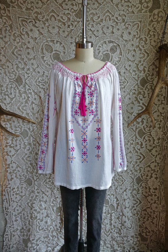 Embroidered Gauze Cotton Folk Blouse