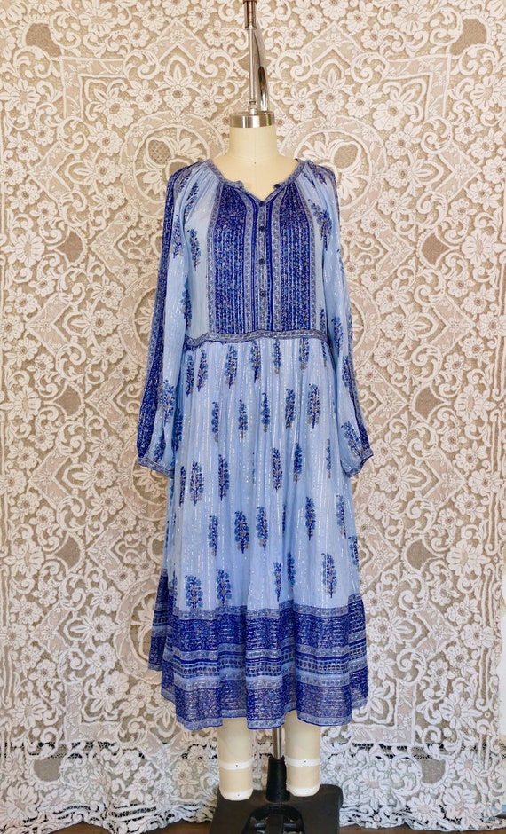 Mayur Blue Indian Gauze Cotton and Silver Lurex Dr