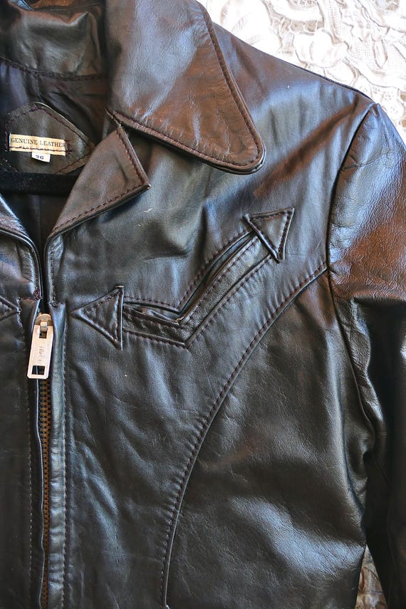 Shrunken Black Leather Jacket - image 2