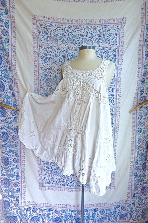Ivory Linen and Crochet Lace Tunic