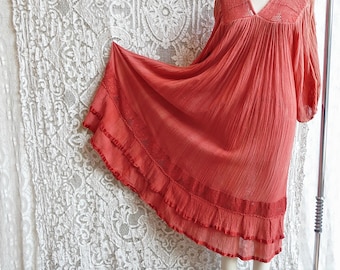 Faded Red Mexican Gauze and Lace Dress