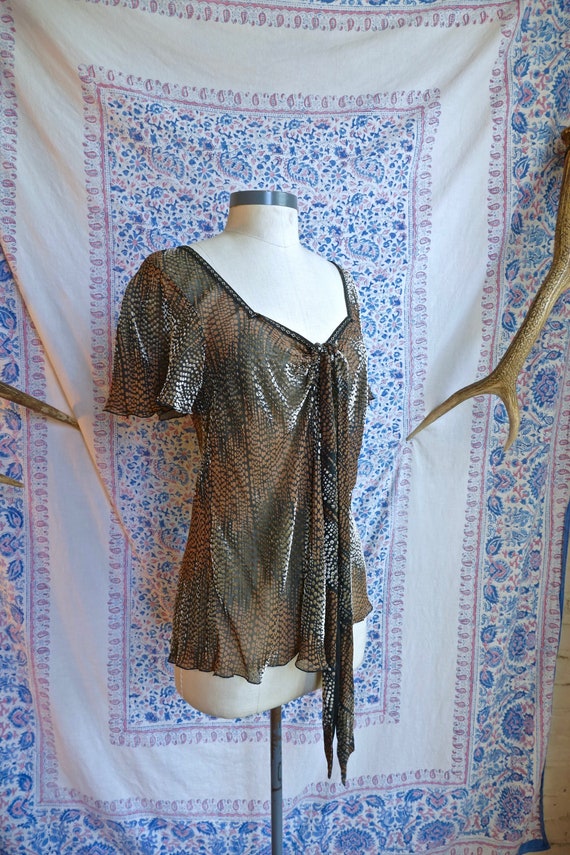 Silk Velvet Burnout Tie Front Blouse