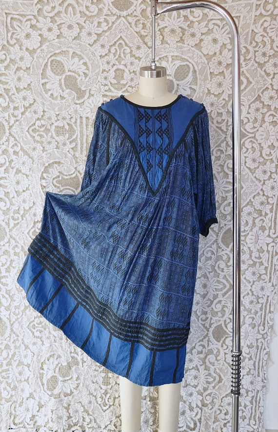 Ikat Print Blue Gauze Cotton Dress