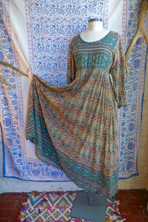 Indian Gauze Cotton Block Print Peasant Dress with