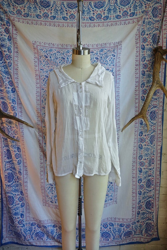 Sheer White Embroidered Cotton Blouse