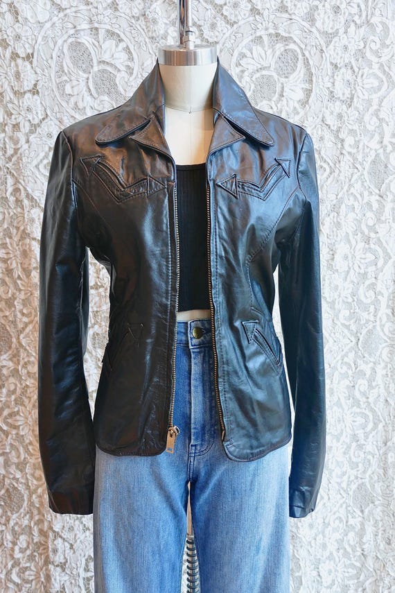 Shrunken Black Leather Jacket - image 5