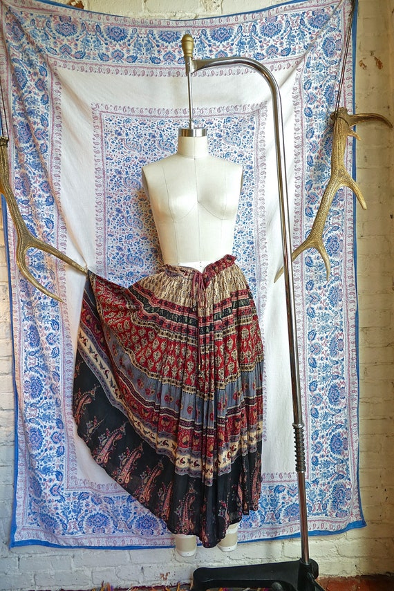 Red Bird Print Indian Gauze Cotton Skirt