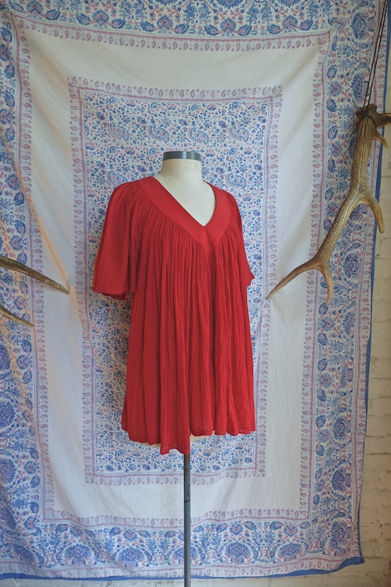 Amerikan Climax Red Crinkle Cotton Blouse