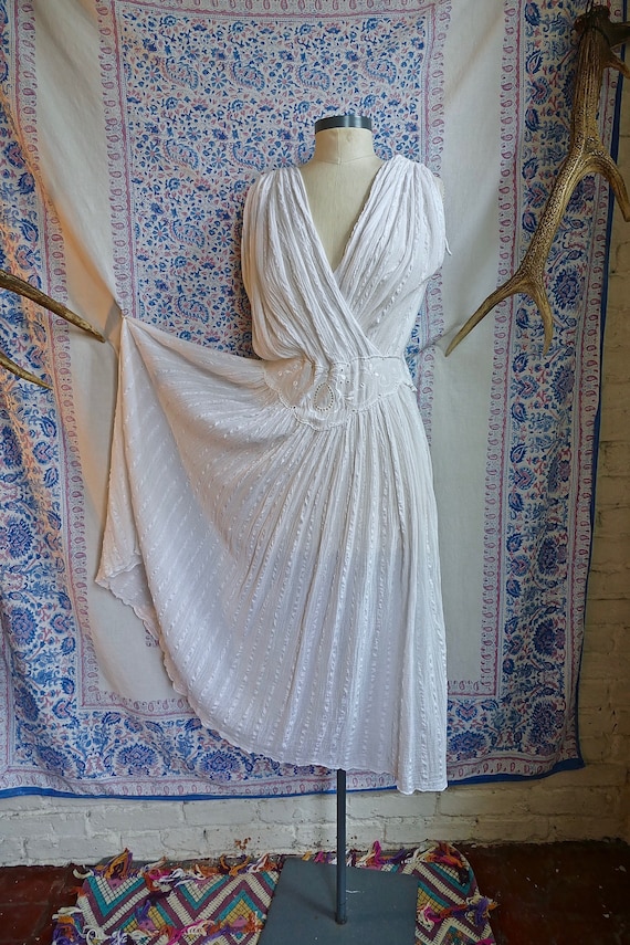 Ivory Sheer Gauze Greek Dress