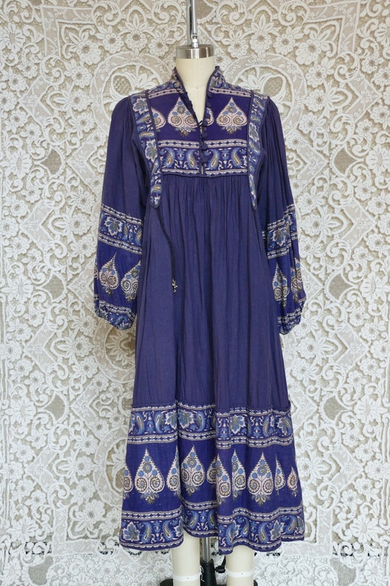 Blue Indian Cotton Peasant Dress - image 3
