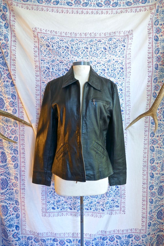 Black 90's Slim Leather Jacket
