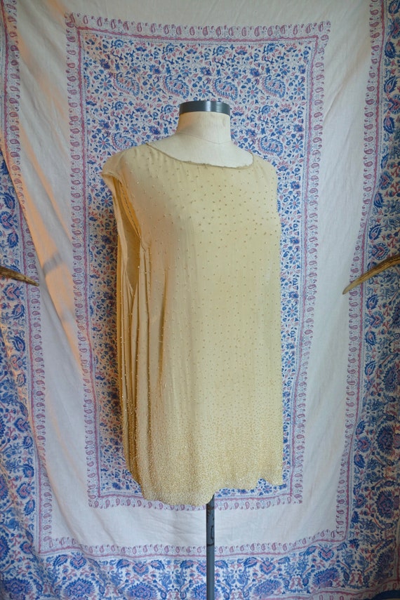 Beige Beaded Silk Tunic As Is