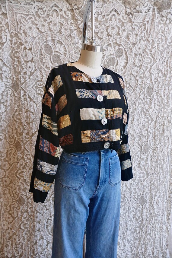 Cropped 90's Indonesian Patchwork Jacket - image 7