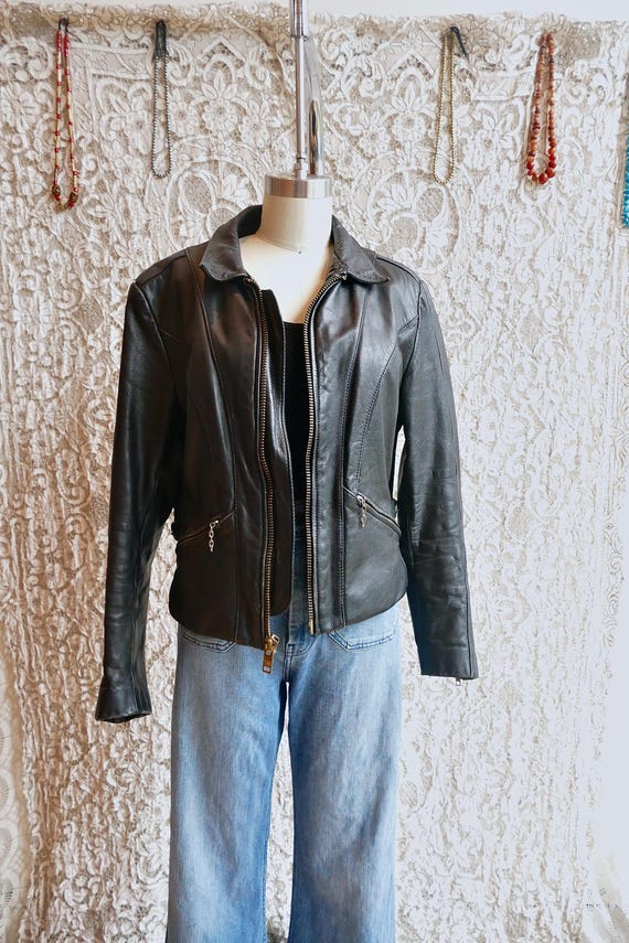 Slim Black Leather Jacket - image 7