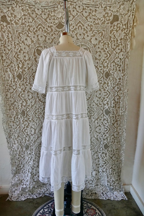 Vintage White Cotton and Crochet Lace Tiered Maxi… - image 7
