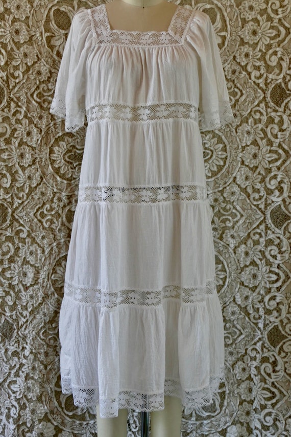 Vintage White Cotton and Crochet Lace Tiered Maxi… - image 4