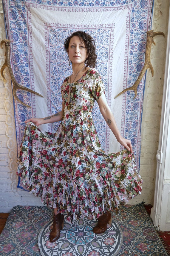 Sheer White Rayon Floral Grunge Dress