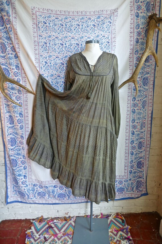 Over-dyed Sheer Indian Gauze Cotton Peasant Dress