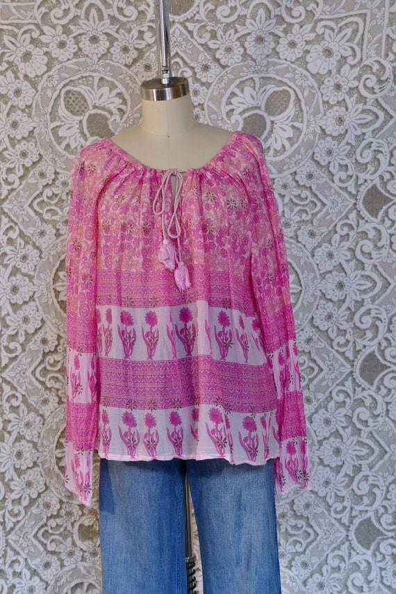 Pink Indian Gauze Cotton Blouse - image 3