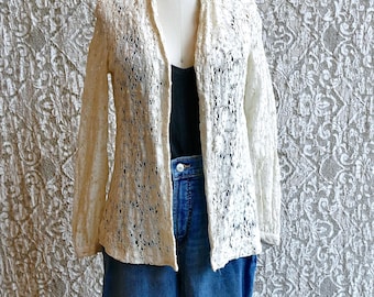 Ecru Crochet Medallion Lace Ruffle Jacket As Is