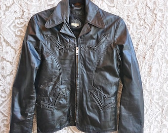 Vintage Hemingway Collection Dark Navy Leather Jacket - Unisex M