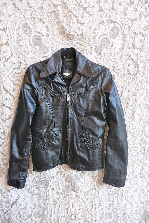 Shrunken Black Leather Jacket - image 1