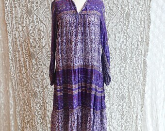 Purple Floral Print Indian Gauze Cotton Dress