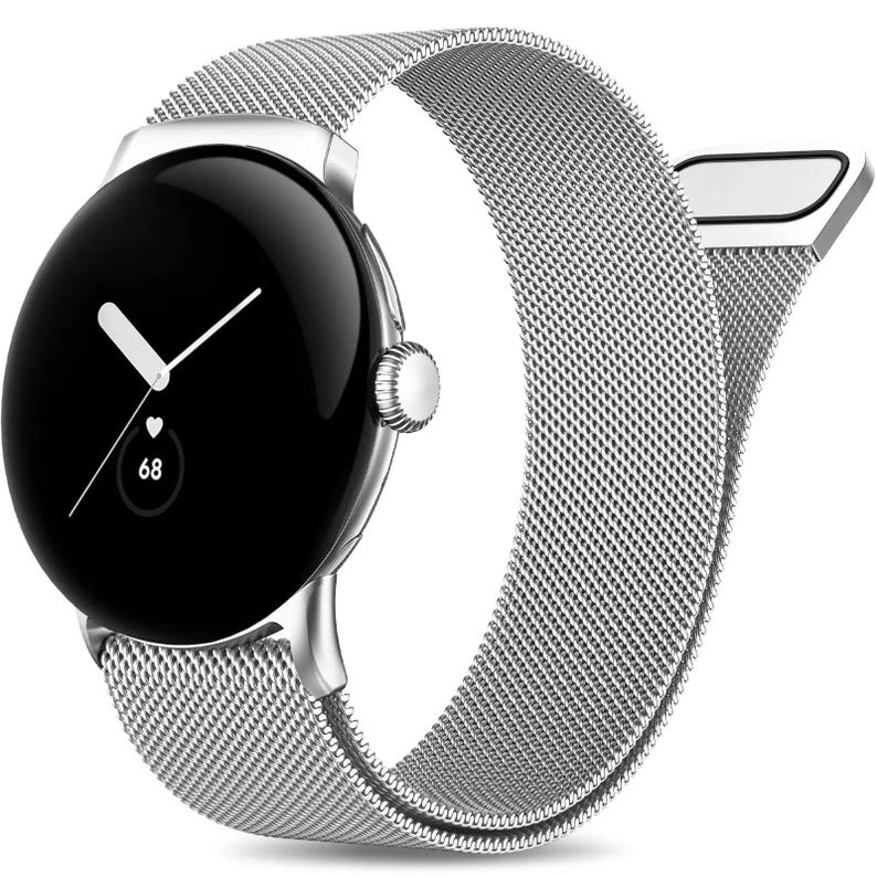 Metal Milanese Strap for Google Pixel Watch 1: Magnetic Closure Band Silver