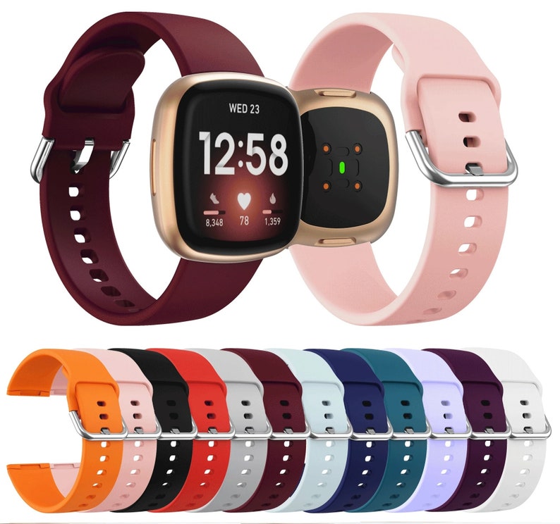 May include: A set of 10 interchangeable watch bands in various colors, including orange, pink, red, black, gray, blue, teal, purple, and white. The bands are made of a soft, flexible material and are compatible with smartwatches.