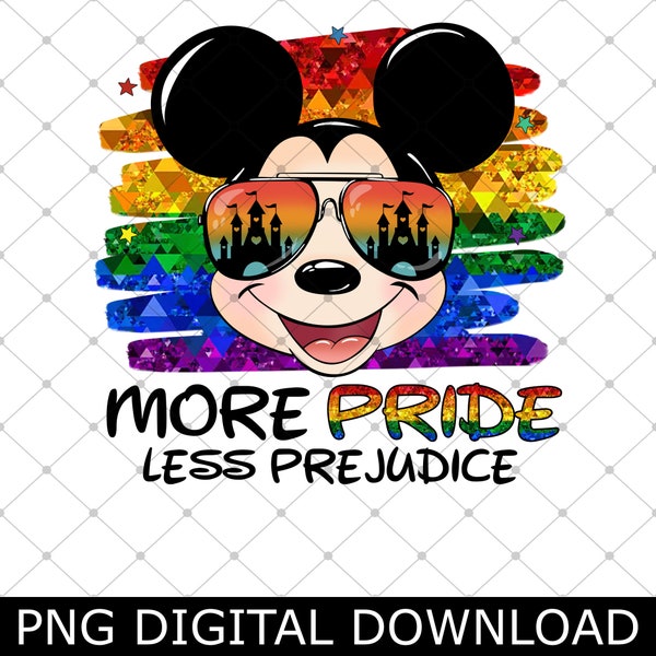 More Pride Less Prejudice Mickey Rainbow Sunglasses Png, Mickey LGBT Pride Png, Gay Days Png