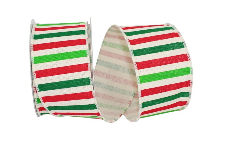 Christmas Stripe Ribbon 10 yard role x 2.5 wide Wired Edge Bow Wreath Ribbons Ribbon Wreaths 50 yard ribbon wreath supplies Bulk Holiday