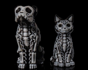 Day of the Dead (Día de Los Muertos) Pet Figurines: Skeletal Dog and Cat (Glow in the Dark)