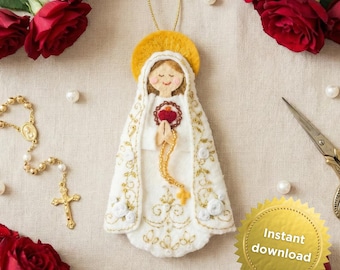 Patron de couture ornement en feutre Notre-Dame de Fatima | Téléchargement PDF | Broderie Vierge Marie catholique
