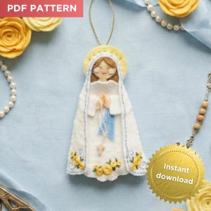 Our Lady of Lourdes Felt Ornament Sewing Pattern | PDF Download | Catholic Virgin Mary Embroidery