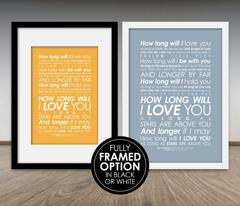 Ellie Goulding How Long Will I Love You LYRICS Print Free Etsy UK