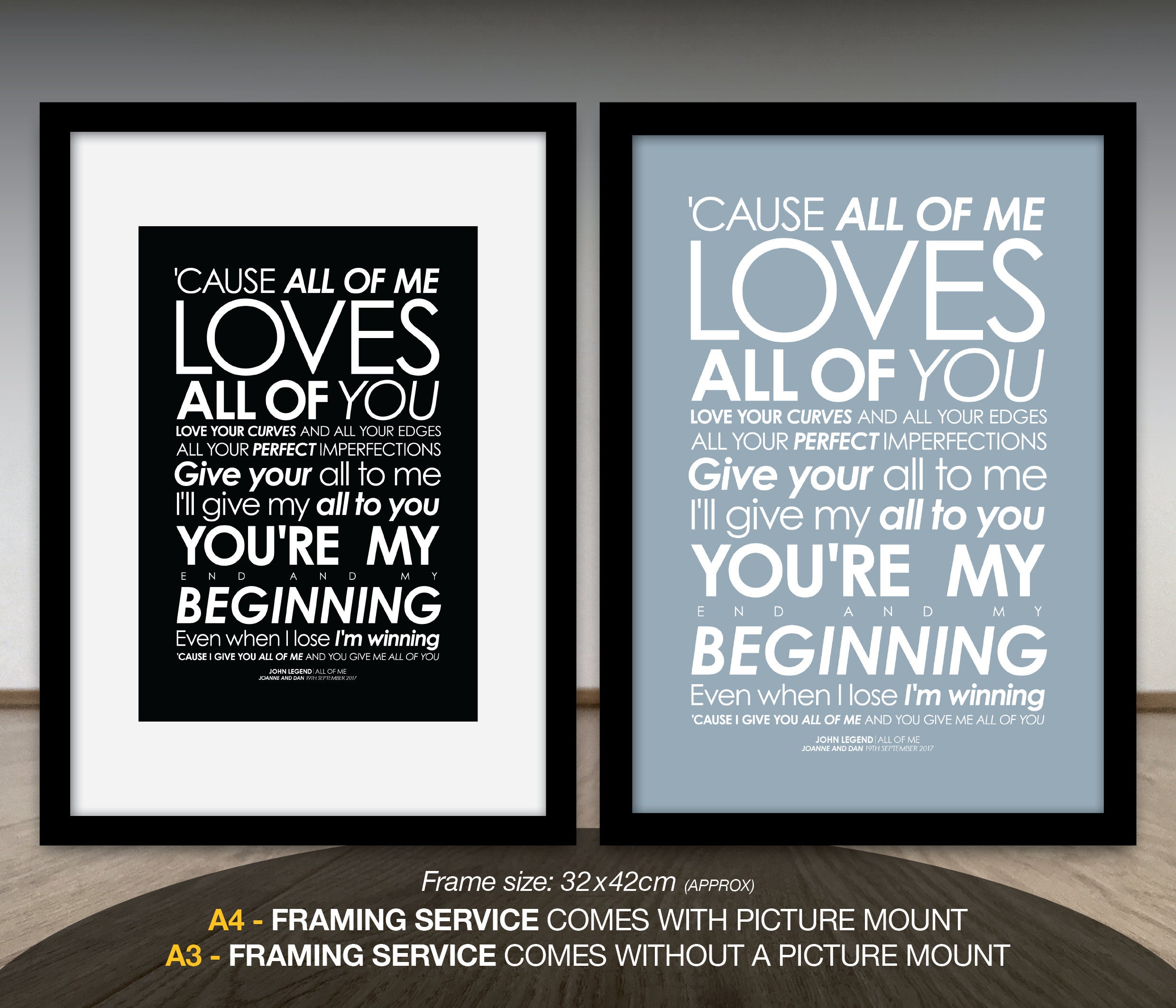 John Legend All Of Me LYRICS print. With your PERSONALISED -  Portugal